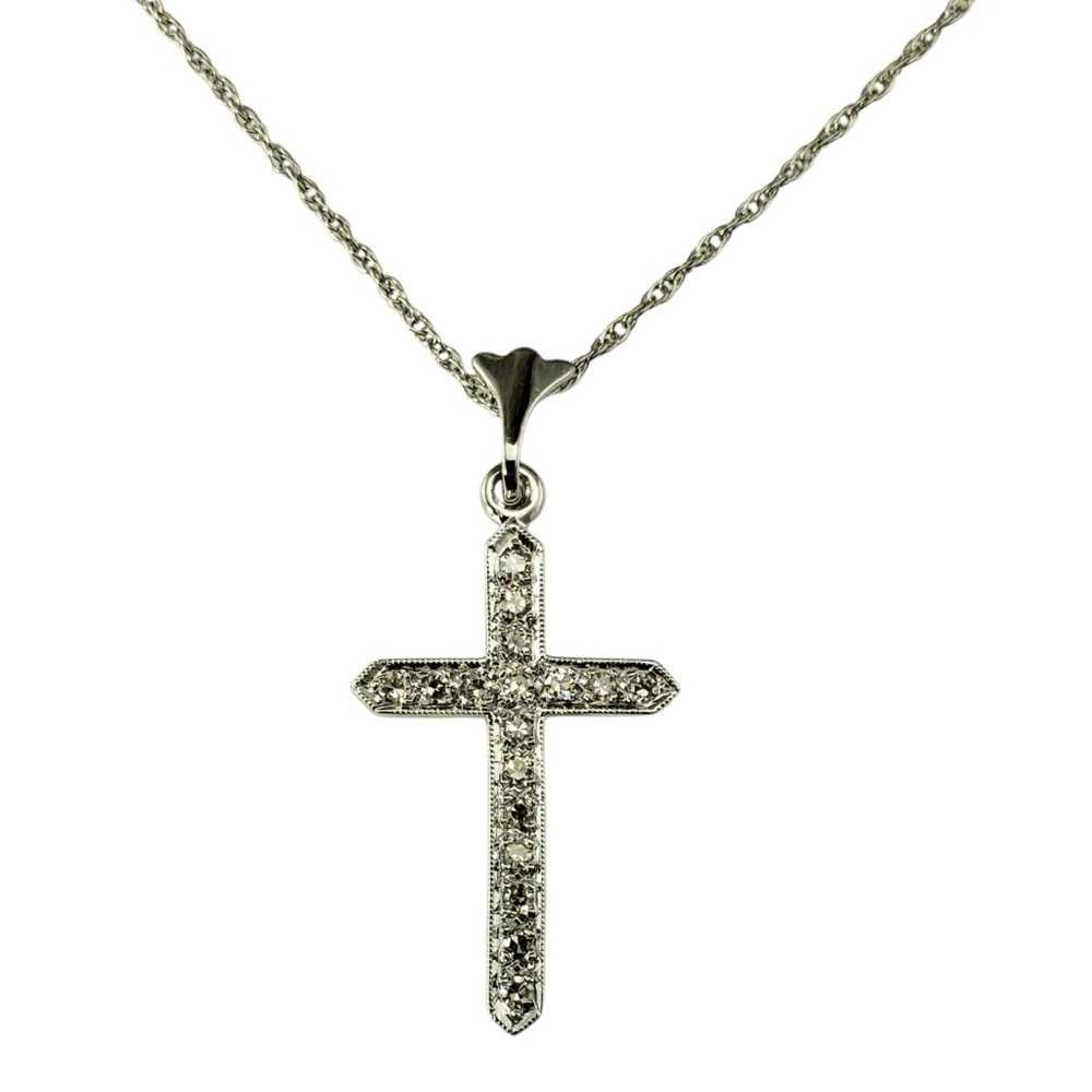 14 Karat White Gold Diamond Cross Pendant Necklace #21539